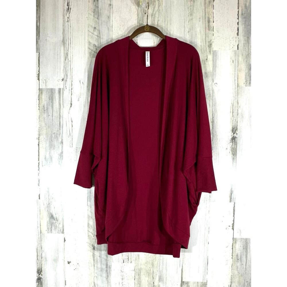 Zenana Cardigan‎ Size Large Maroon Dolman Sleeve Round Hem Open Front Pockets